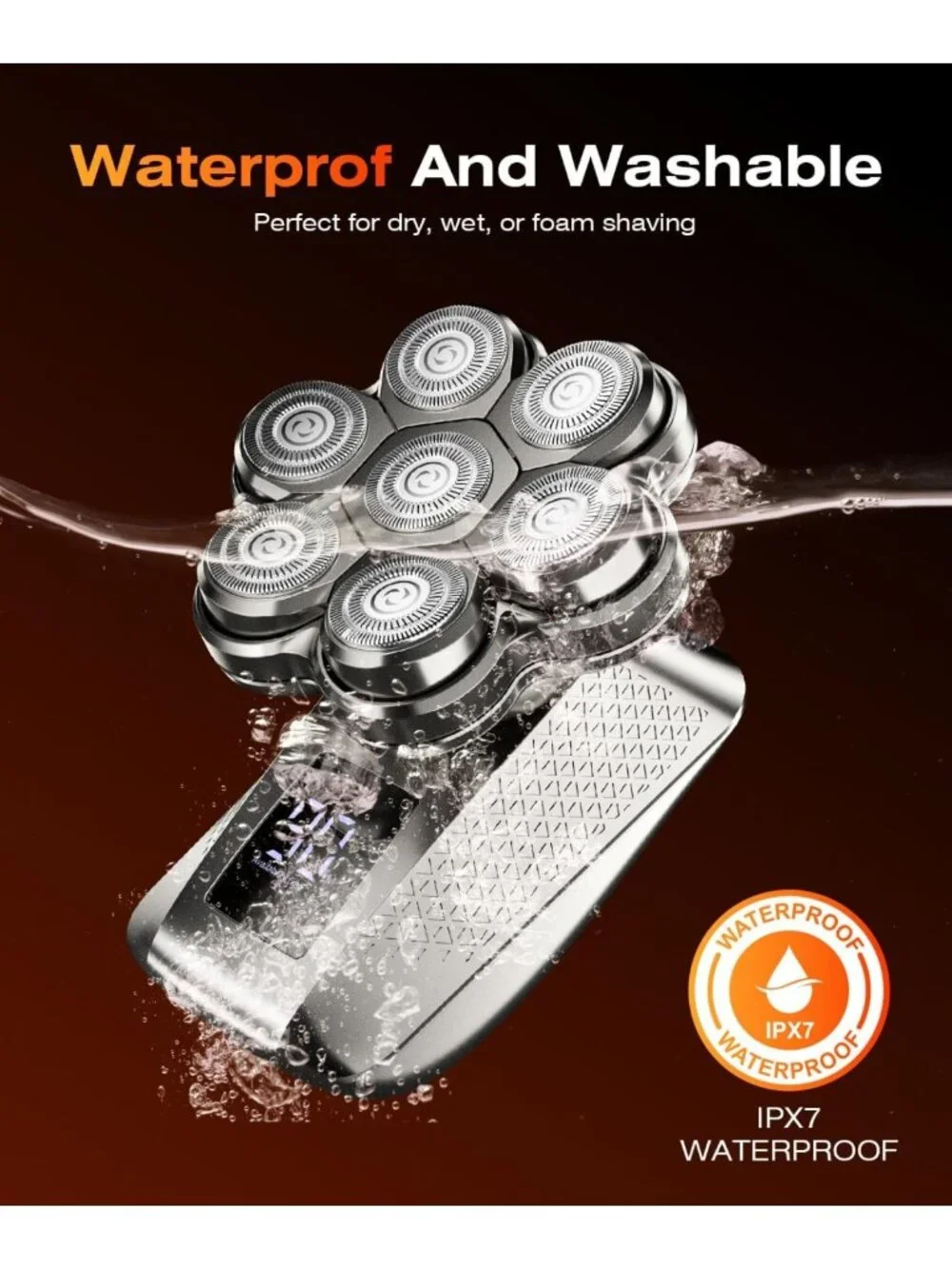 Waterproof 7D Electric Head Shaver for Bald Men, 5-in-1 Grooming Kit